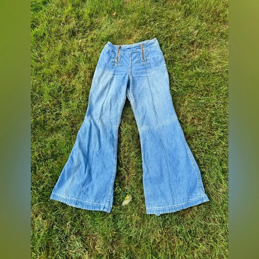 70s Vintage Wrangler Dual Front Zipper Bell Bottoms Sz 28 - Picture 1 of 12